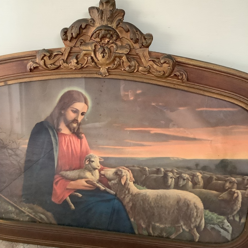 Jesus Lamb Print Gorgeous Antique Wood Oval Frame - Picture 3 of 8